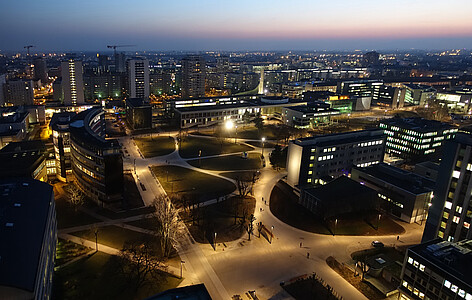 Le campus Esplanade depuis les hauteurs de la tour de chimie. © Catherine Schröder - Unistra